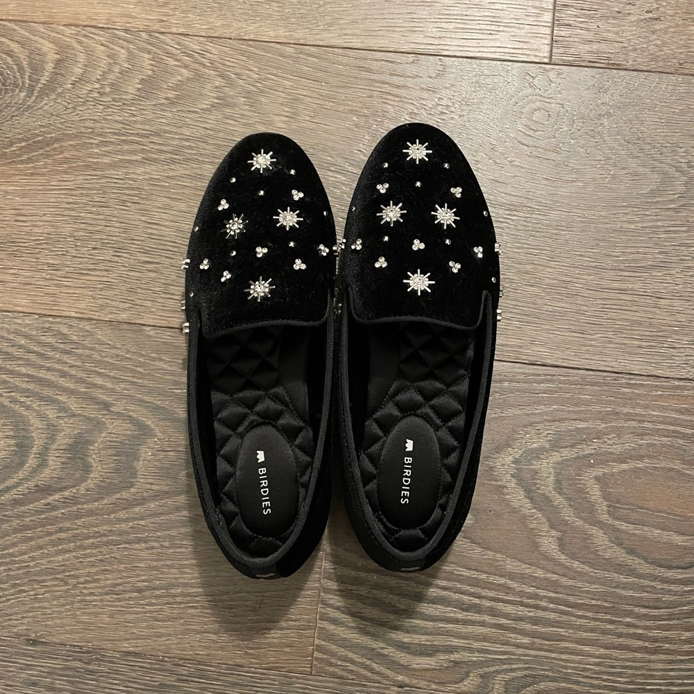 Birdies Starling Black Velvet Loafers NWT